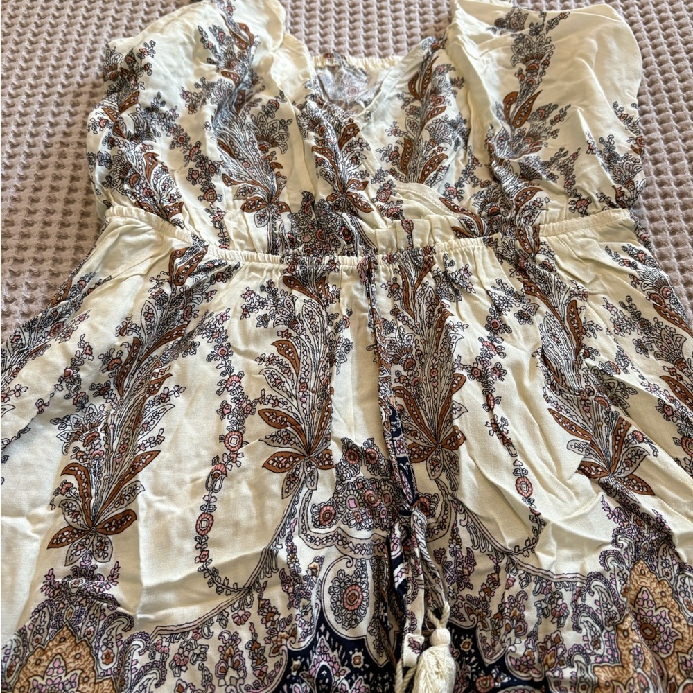 Cupshe Paisley Print Jumpsuit in Cream and Brown